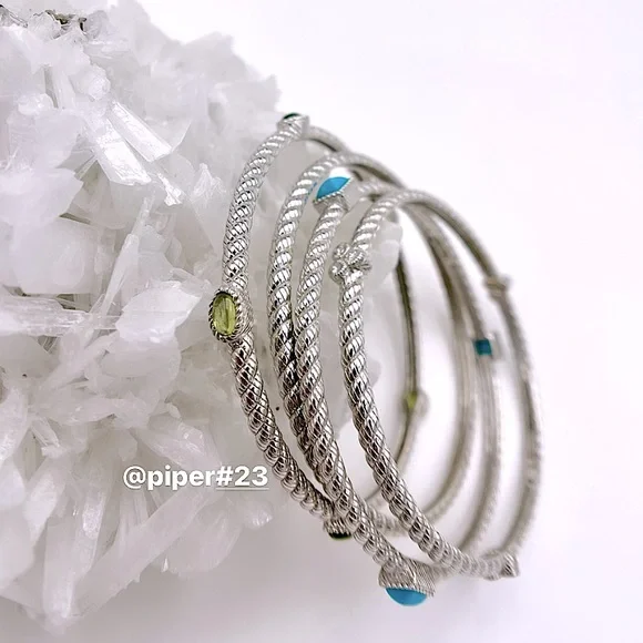 EUC Judith Ripka Sterling Silver Multi-gemstone & Diamonique Bangle Bracelet Set - Picture 5 of 9